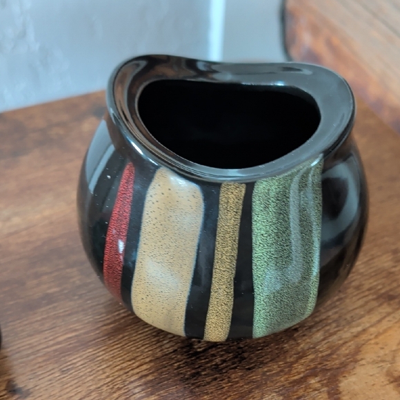 Sango Avanti Flair Black Sugar Bowl Stoneware Vase with Tan Green Stripes - Picture 5 of 7